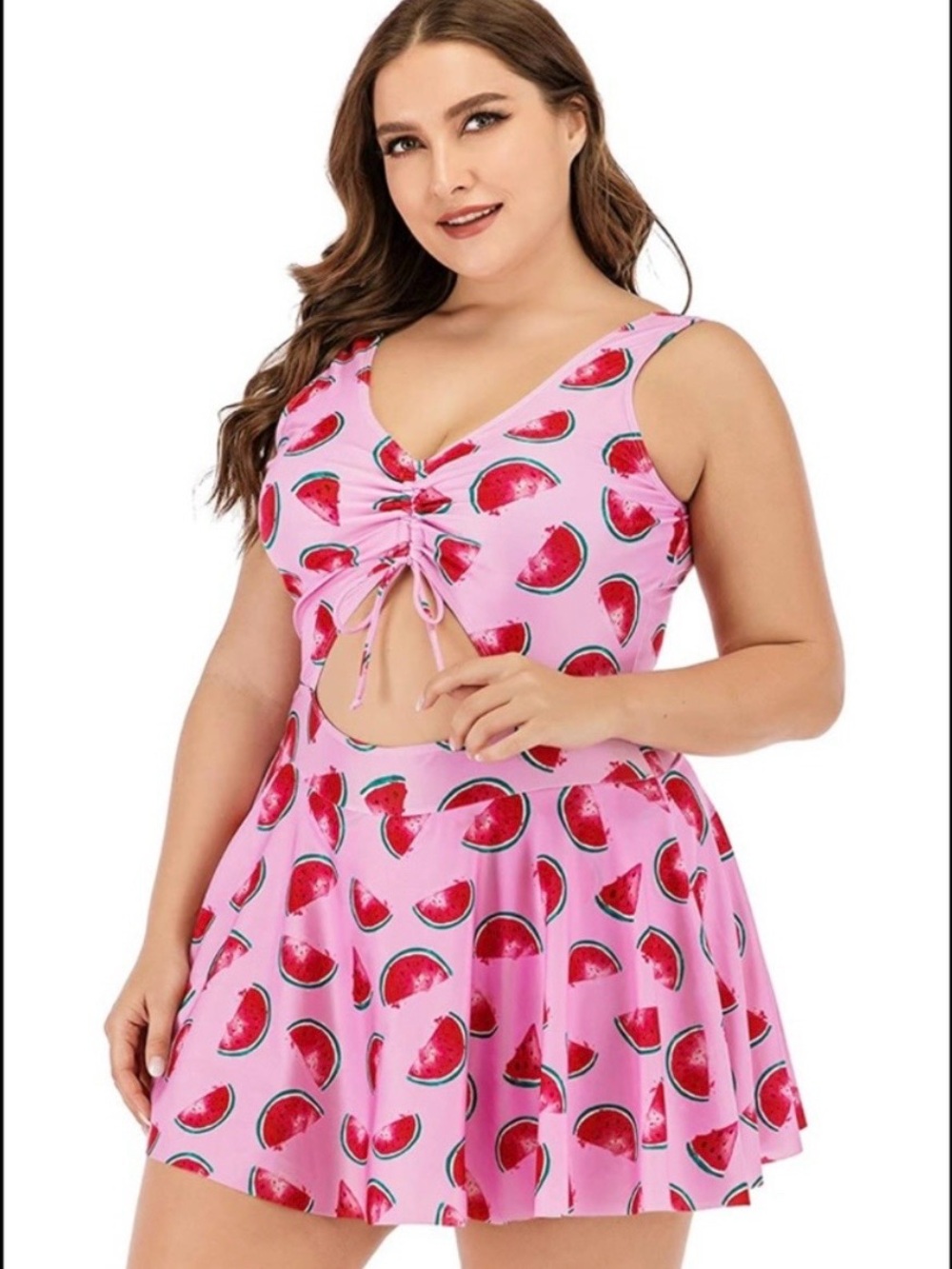 Women’s Pink Watermelon Print One-Piece Swim Dress Plus Size 3X